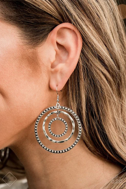 Texture Takeover - Silver Studded Hammered Rippling Hoop Earrings E#3893