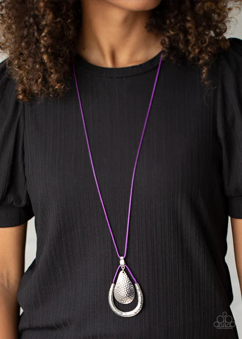 Texture Trekker - Oversized Purple Hammered "Swing" Accent Teardrop Necklace N#3262
