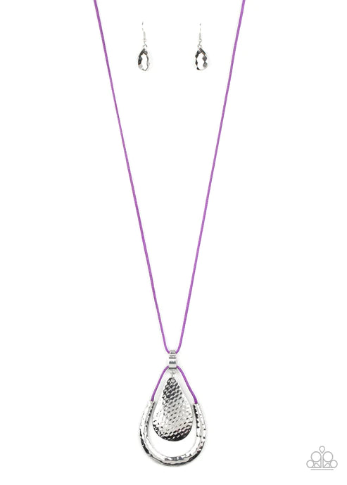 Texture Trekker - Oversized Purple Hammered "Swing" Accent Teardrop Necklace N#3262