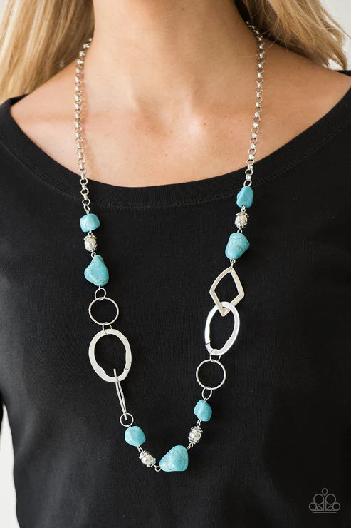 Thats TERRA-ific! - Blue Asymmetrical Mismatched Collision Rock Stone Necklace N#4032