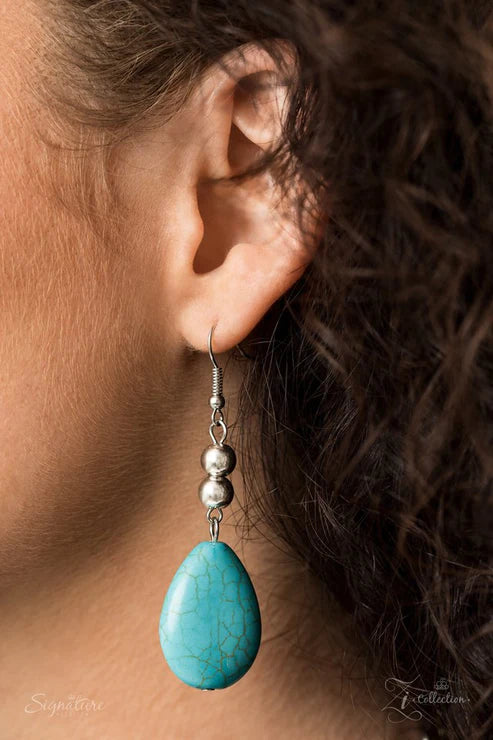 Zi Collection - The Amy - Oversized Blue Stone Trio Tier Tribal Teardrop Fringe Necklace ZI#2855