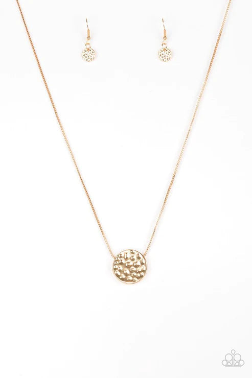 The BOLD Standard - Gold Hammered Shimmery Slides Along Bold Pendant Box-Chain Necklace N#3270