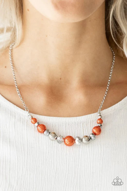 The Big-Leaguer - Orange/Silver/Hematite Pearl Crystal Necklace N#5419