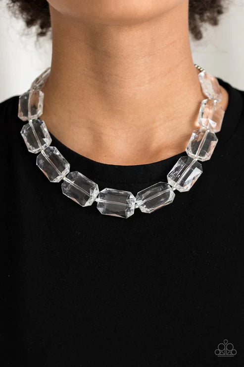The ICE President - White/Silver Glassy Emerald Cut Necklace N#2936