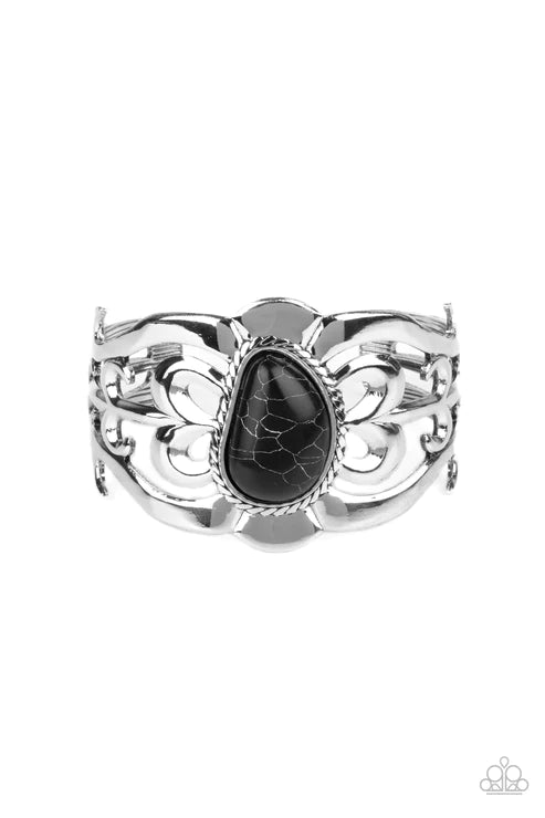 The MESAS are Calling - Oversized Black Asymmetrical Filigree Stone Cuff Bracelet B#5276