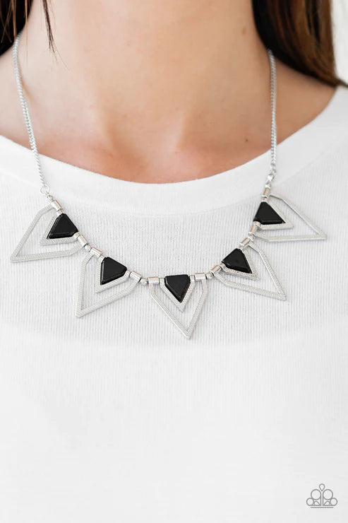 The Pack Leader - Black/Silver Geometric Triangular Fringe Necklace N#4366