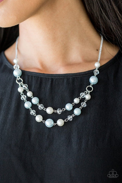 The Princess BRIDESMAID - Blue/White Pearl Crystal Accent Necklace N#6582