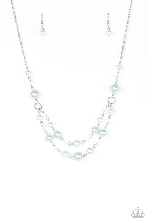 The Princess BRIDESMAID - Blue/White Pearl Crystal Accent Necklace N#6582