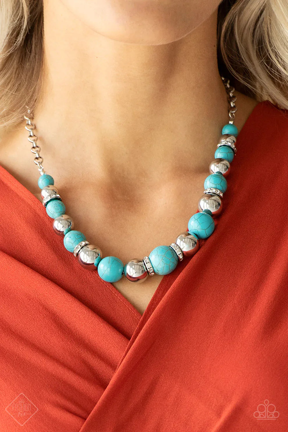 The Ruling Class - Blue Strand Stones White Encrusted Rings Necklace N#7408