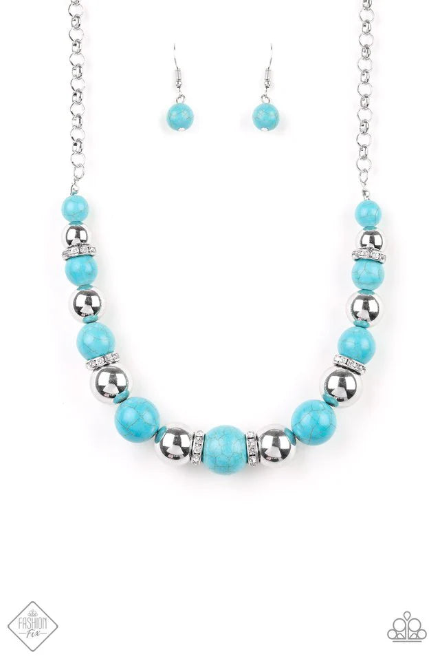 The Ruling Class - Blue Strand Stones White Encrusted Rings Necklace N#7408