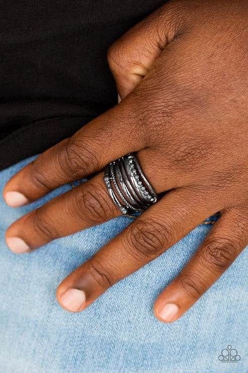 The STEEL Of Night - Black Dotted/Textured Mismatched Industrial Ring R#5863