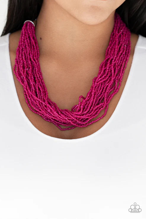 The Show Must CONGO On! - Oversized Pink (Raspberry) Draped Seed Bead Necklace N#4206