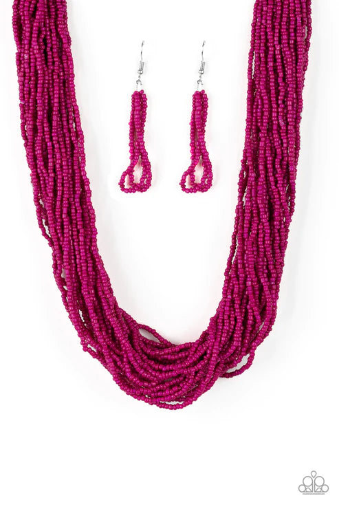 The Show Must CONGO On! - Oversized Pink (Raspberry) Draped Seed Bead Necklace N#4206