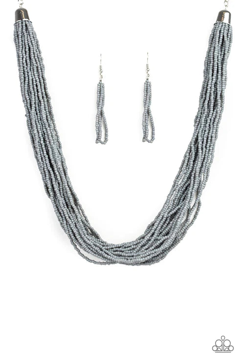 The Show Must CONGO On! - Oversized Silver (Gray) Draped Seed Bead Necklace N#3725
