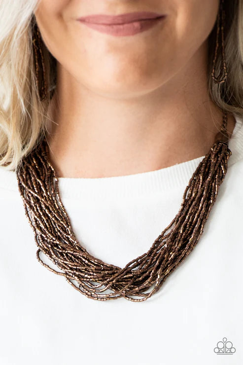 The Speed of STARLIGHT - Copper Strands Of Glistening Seed Beads Subtlety Twist Coalescing Blinding Shimmer Necklace N#4702