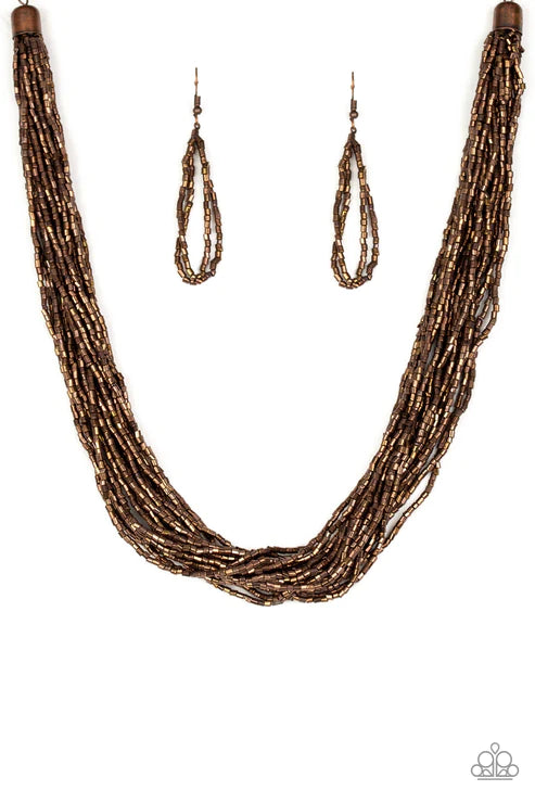 The Speed of STARLIGHT - Copper Strands Of Glistening Seed Beads Subtlety Twist Coalescing Blinding Shimmer Necklace N#4702