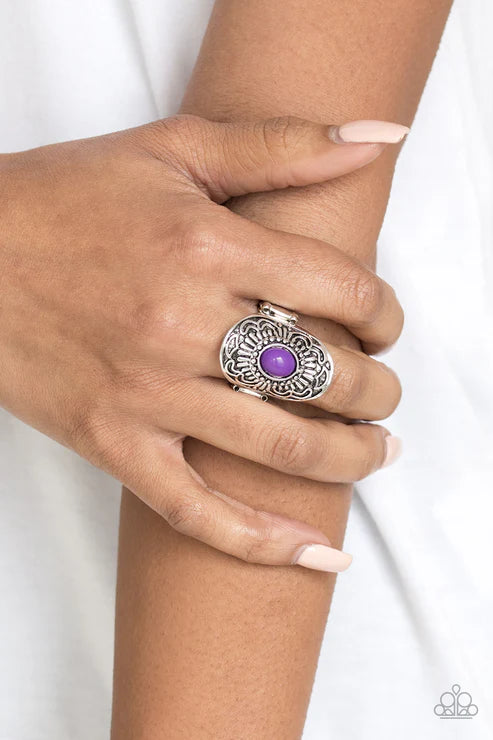 The ZEST Of The ZEST - Oversized Purple Embossed 3D Floral Ring R#6552