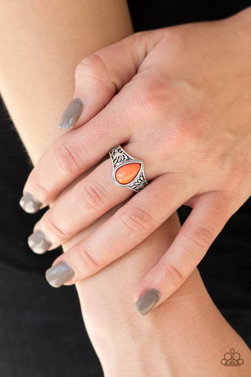 The Zest Of Intentions - Orange (Living Coral) Regal Marquise Embossed Ring R#6328