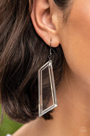 The Final Cut - Black/Clear Asymmetrical "Rainbow Reflection" Crystal Emerald Cut Earrings E#6866