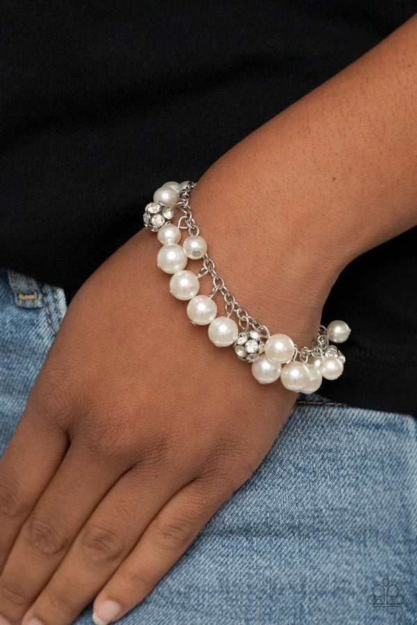The GRANDEUR Tour - Bubbly White Pearl Encrusted Ball Fringe Bracelet B#7181