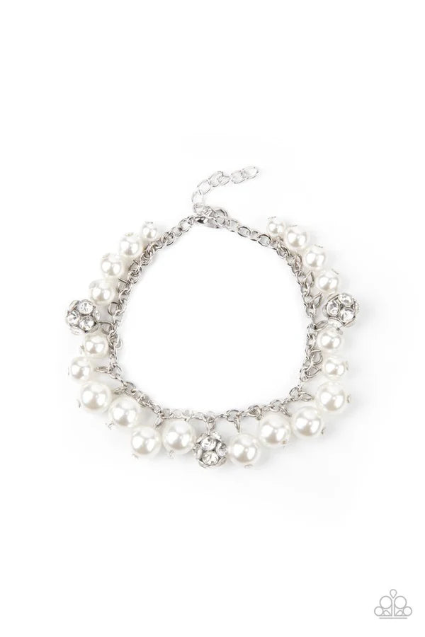 The GRANDEUR Tour - Bubbly White Pearl Encrusted Ball Fringe Bracelet B#7181