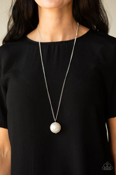 The Grand Baller - Oversized White Dramatic Pearl Ball Pendant Necklace N#6781