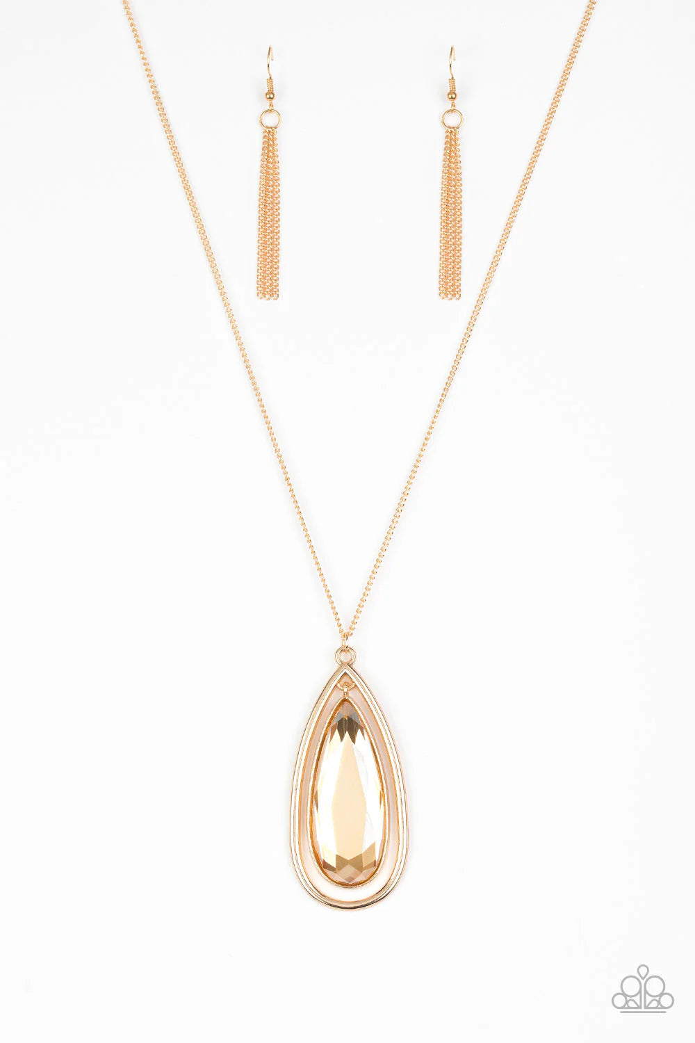 The Royal Coronation - Oversized Gold (Golden) Regal Dramatic Pendant Teardrop Necklace N#7042