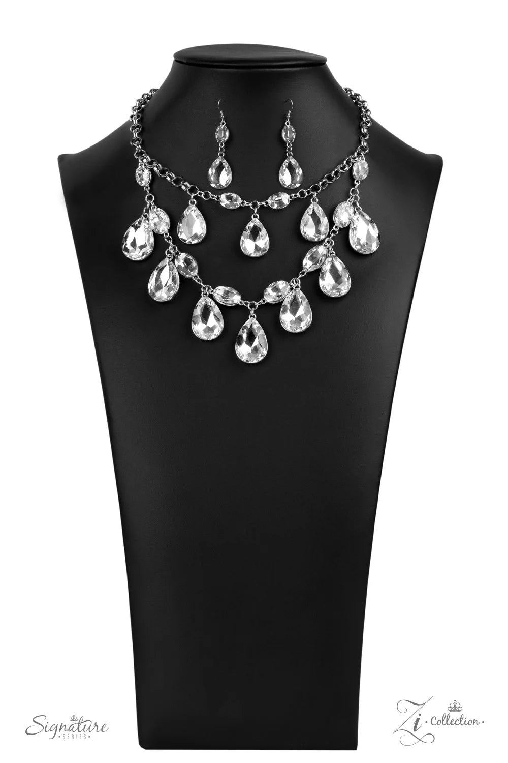 Zi Collection - The Sarah - Oversized White Oval/Teardrop Tier Encrusted  Necklace ZI#7088