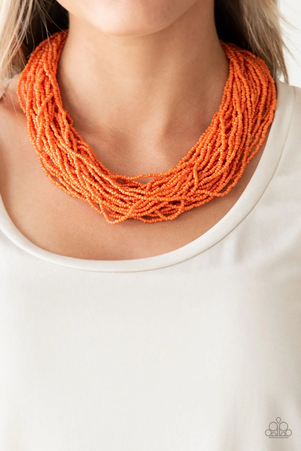 The Show Must CONGO On! - Oversized Orange Draped Seed Bead Necklace N#7140