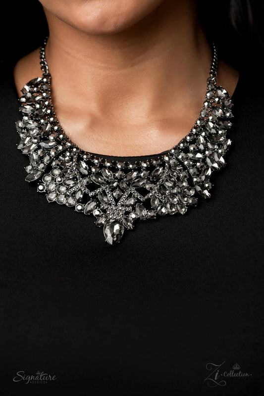 Zi Collection - The Tina - Oversized Smoky Marquise Cut Hematite Encrusted Teardrop Necklace Zi#7206