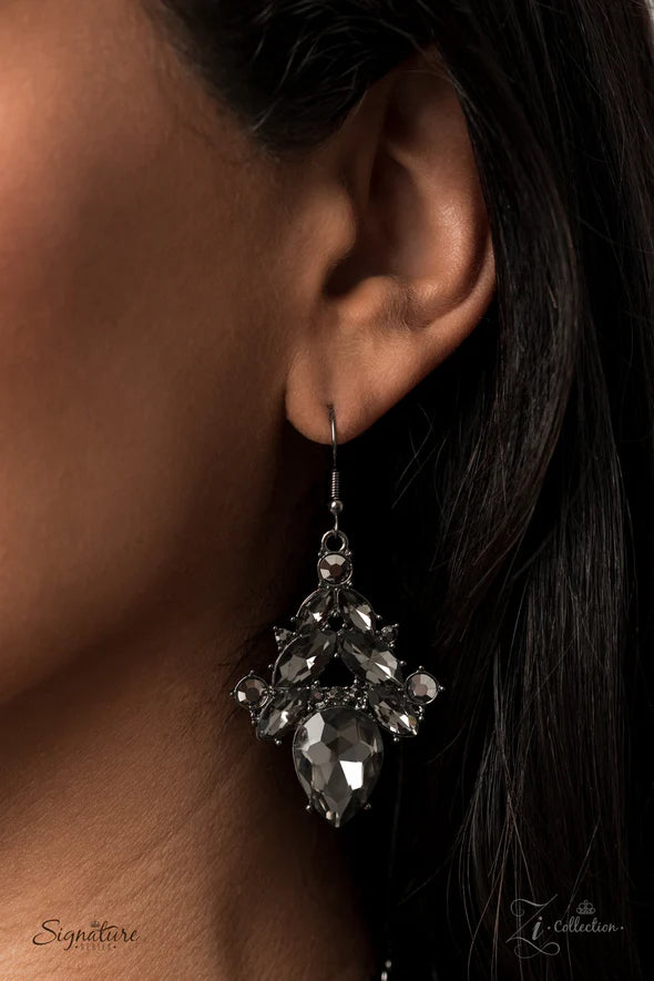 Zi Collection - The Tina - Oversized Smoky Marquise Cut Hematite Encrusted Teardrop Necklace Zi#7206