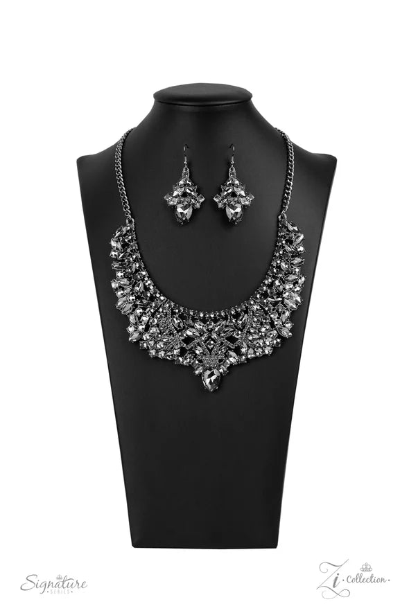 Zi Collection - The Tina - Oversized Smoky Marquise Cut Hematite Encrusted Teardrop Necklace Zi#7206