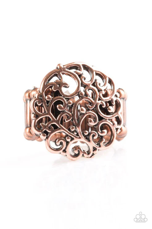 Thrills and Frills - Copper Shimmer Filigree Vine Ring R#6235