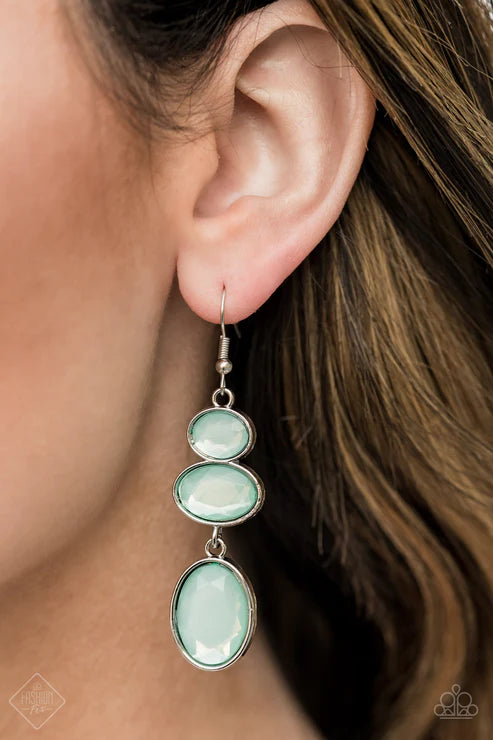 Tiers Of Tranquility - Oversized Blue (Dewy Blue Tint) Oval Gems Trickle Link Ethereal Lure Earrings E#7390
