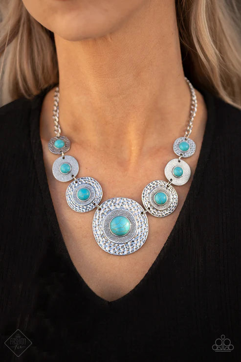 2-Piece Oversized Blue Dotted Stone Mismatched Hammered Set SET#7254
