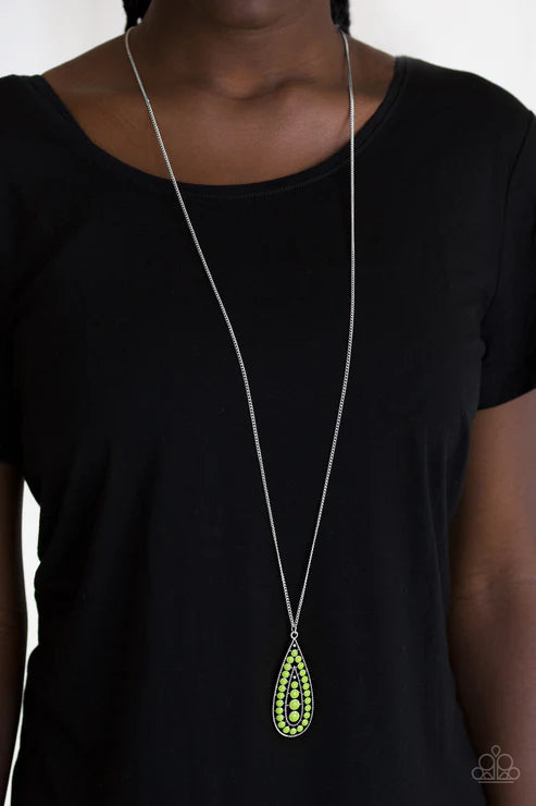 Tiki Tease - Bubbly  Green Tiki Tribal Teardrop Necklace N#6353
