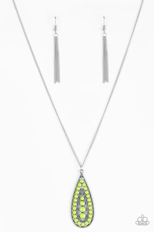 Tiki Tease - Bubbly  Green Tiki Tribal Teardrop Necklace N#6353