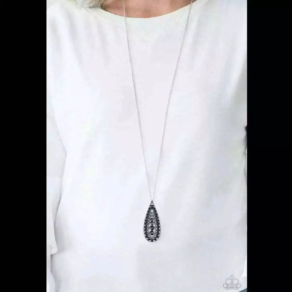 Tiki Tease -Bubbly  Black Tiki Tribal Teardrop Necklace N#6352