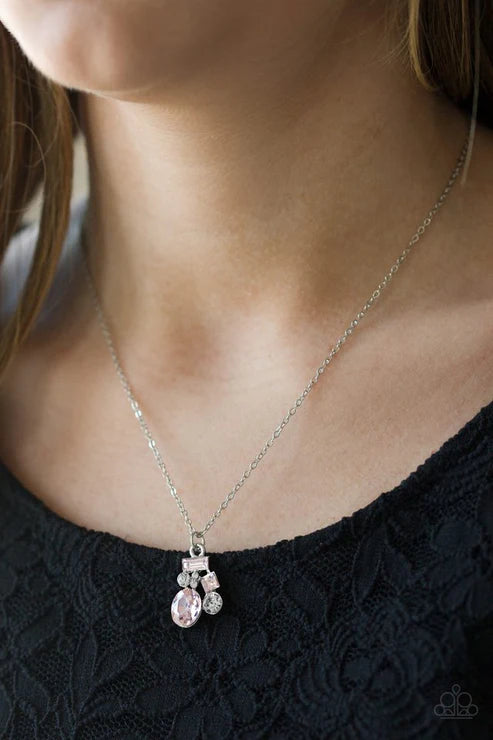 Time To Be Timeless - Pink Oval/Square Encrusted Necklace N#6603