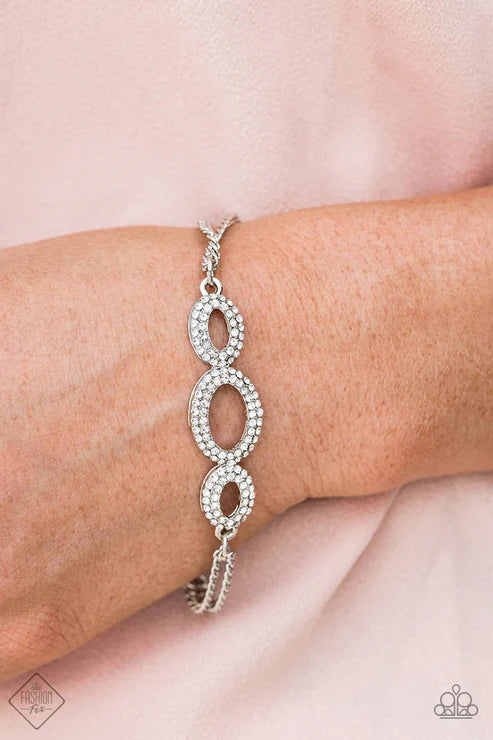 Timelessly Metropolitan - White Encrusted Silver Ovals Connect Timelessly Sophisticated Bracelet B#2521