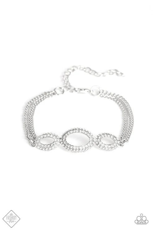 Timelessly Metropolitan - White Encrusted Silver Ovals Connect Timelessly Sophisticated Bracelet B#2521