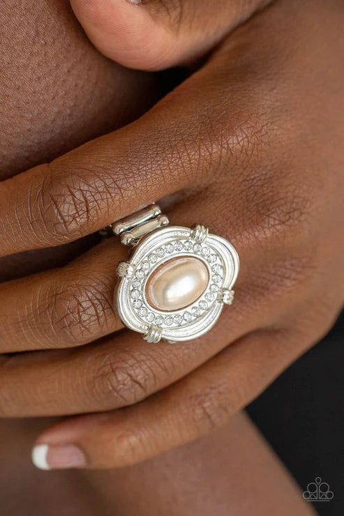 Titanic Twinkle - Oversized Brown Pearl Ornate Encrusted Ring R#5637