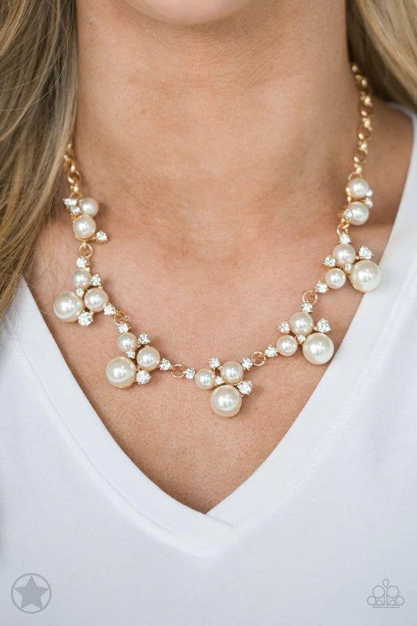Toast To Perfection - Oversized Bubbly Gold Pearl Luminescent Encrusted Cluster Necklace N#7182