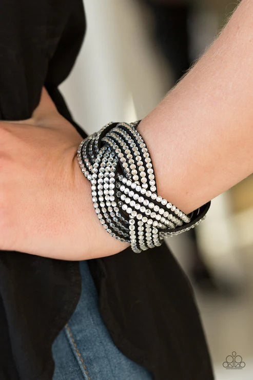 Top Class Chic - Black Encrusted Crisscross Suede Wrap Adjustable Snap Closure Bracelet B#6273