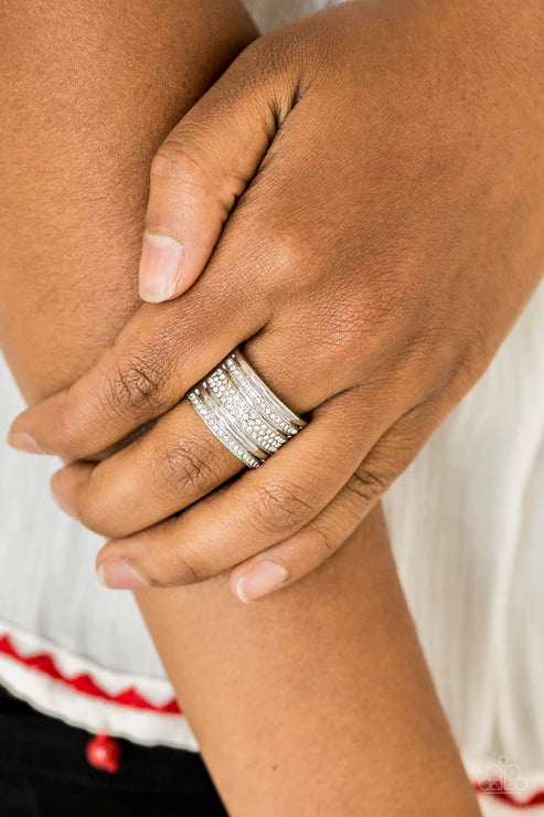 Top Dollar Drama - White Encrusted Stacked Ring R#6261