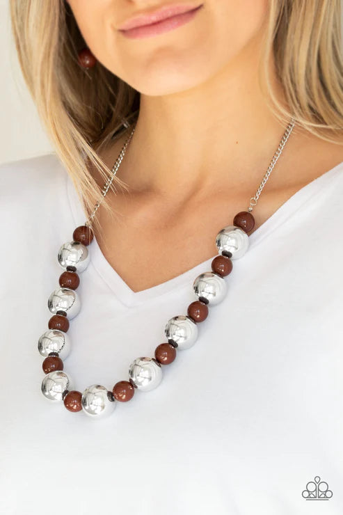 Top Pop - Oversized Brown/Silver Necklace N#3779