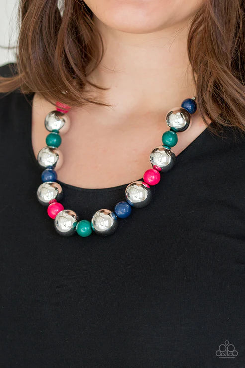 Top Pop - Oversized Multi (Silver/Blue/Pink/Green) Necklace N#4511