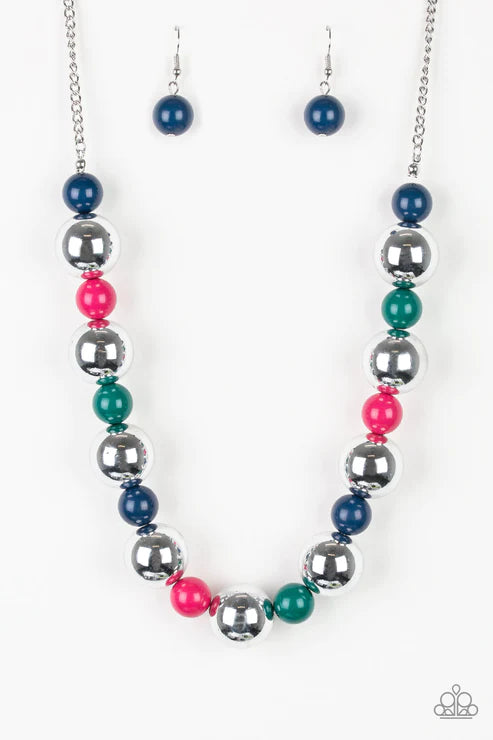 Top Pop - Oversized Multi (Silver/Blue/Pink/Green) Necklace N#4511