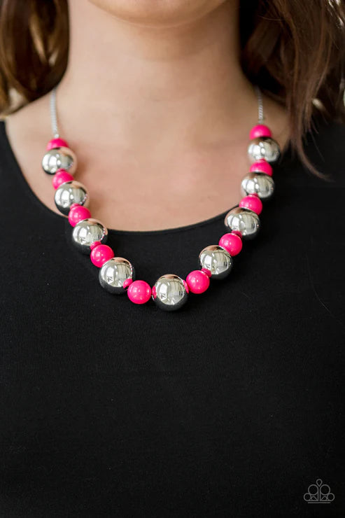 Top Pop - Oversized Pink/Silver Necklace N#3780
