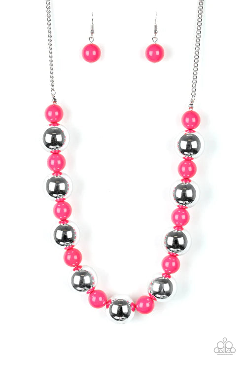 Top Pop - Oversized Pink/Silver Necklace N#3780